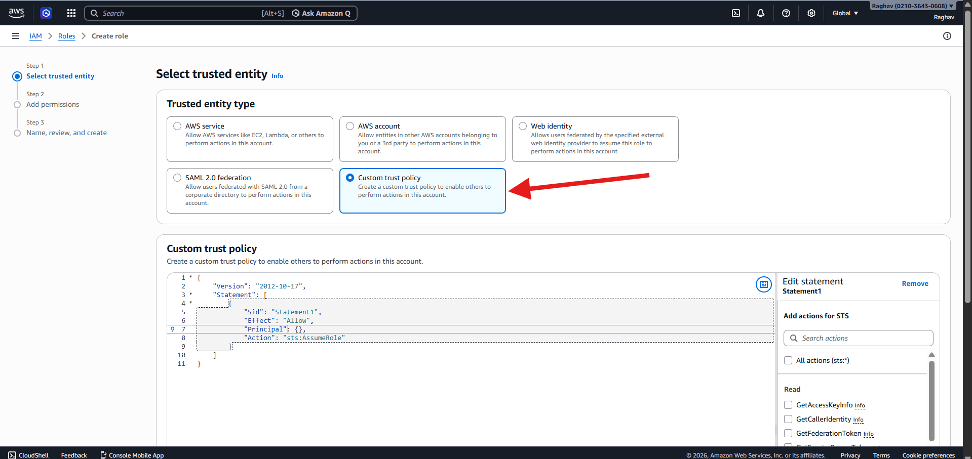 Step 10: Custom trust policy