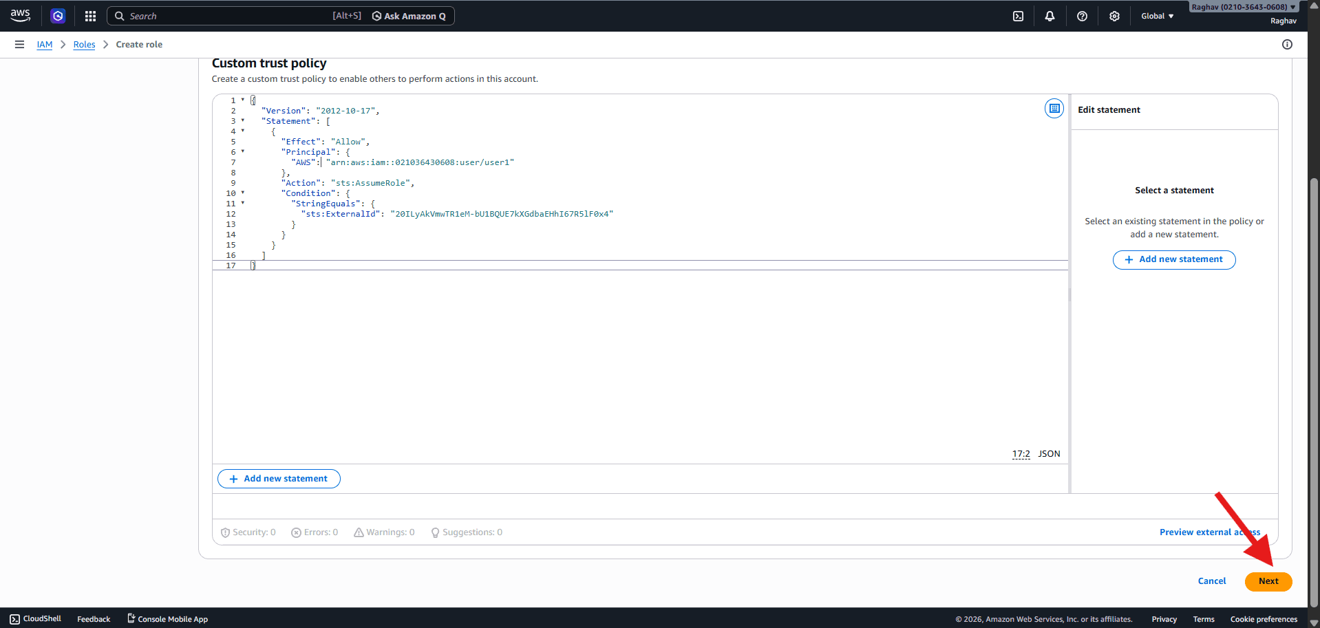 Step 12: Paste trust policy