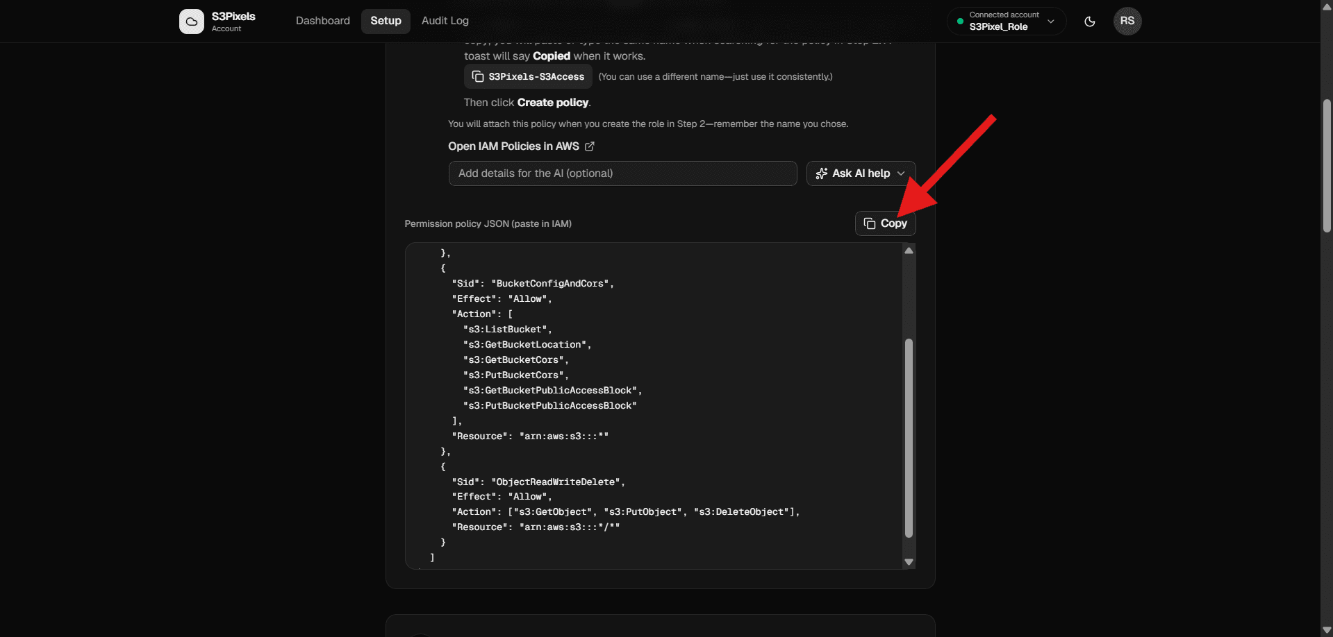 Step 5: Copy from S3Pixels