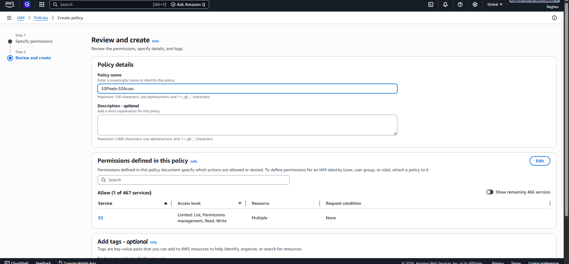 Step 7: Name the policy